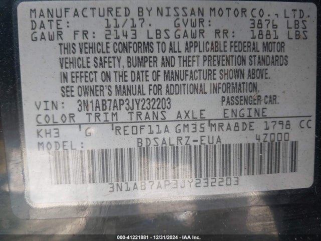 Nissan SENTRA SR 2018 3N1AB7AP3JY232203 Image 9
