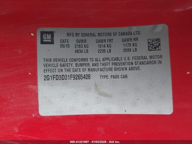 Chevrolet Camaro 1lt 2015 2G1FD3D31F9265408 Image 9