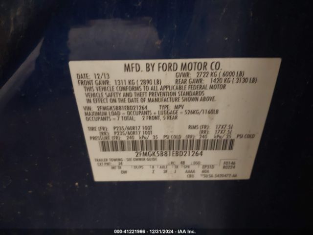 2FMGK5B81EBD21264 Ford FLEX SE