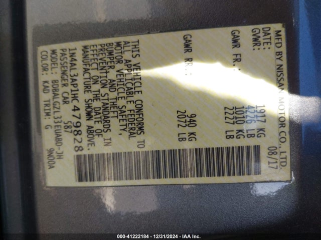 Nissan Altima 2.5 S 2017 1N4AL3AP1HC479828 Image 9