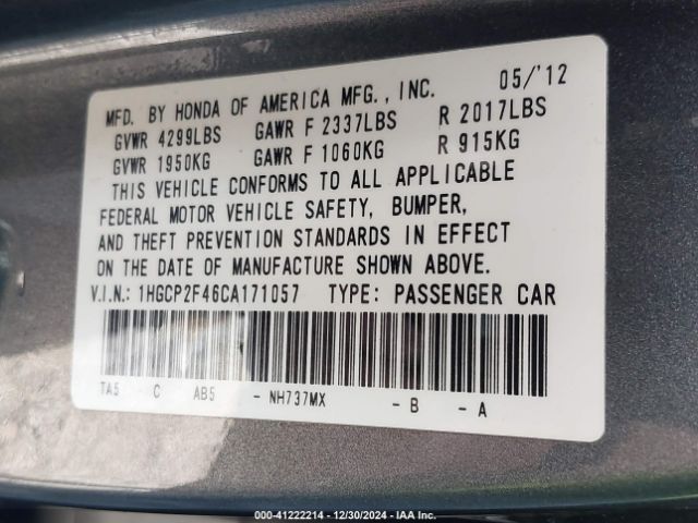 2012 HONDA ACCORD SDN 1HGCP2F46CA171057 Photo 8