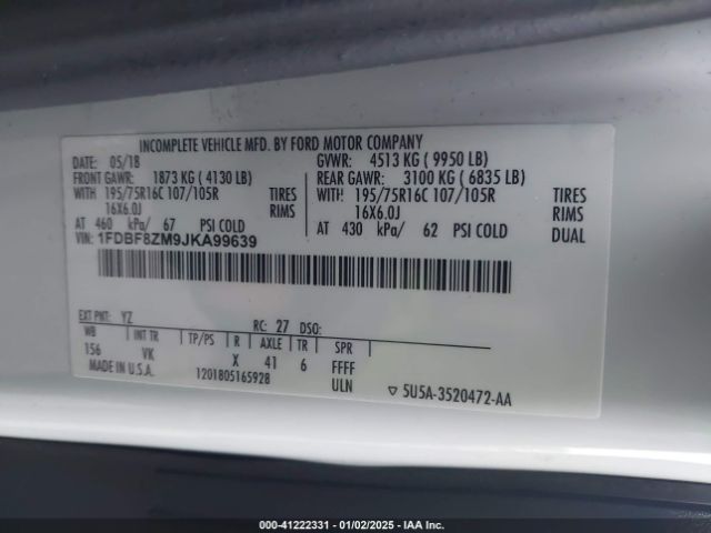 1FDBF8ZM9JKA99639 Ford Transit-350 Cab