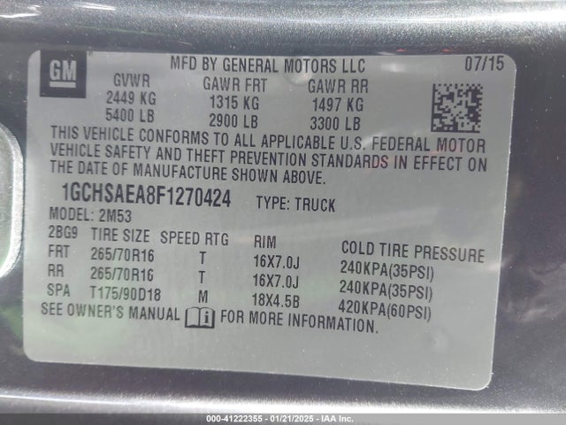 Chevrolet Colorado Wt 2015 1GCHSAEA8F1270424 Image 9