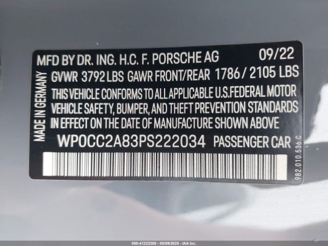 WP0CC2A83PS222034 Porsche 718 Spyder