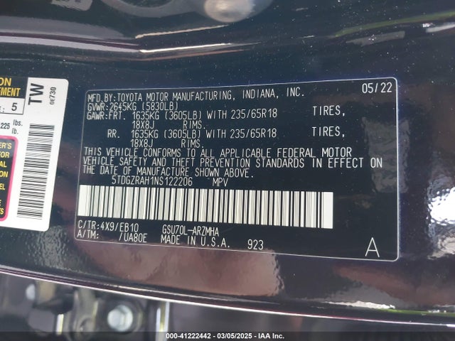Toyota Highlander Xle 2022 5TDGZRAH1NS122206 Image 9
