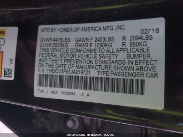 1HGCV2F91JA019721 Honda Accord Touring 2.0t