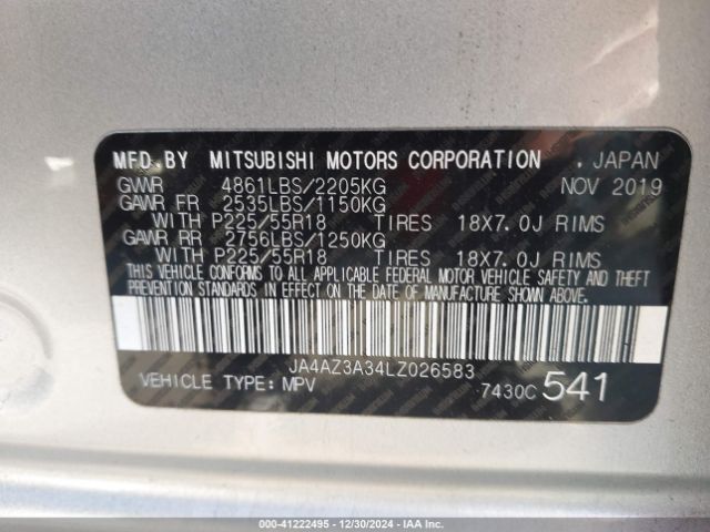 JA4AZ3A34LZ026583 Mitsubishi Outlander Es 2.4 S-awc