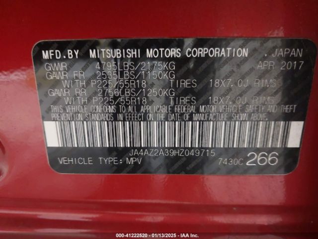 2017 MITSUBISHI OUTLANDER JA4AZ2A39HZ049715 Photo 8