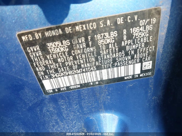 3HGGK5H82KM741543 Honda FIT EX