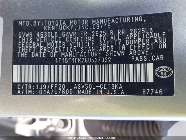 Toyota CAMRY SE 2016 4T1BF1FK7GU527022 Image 9