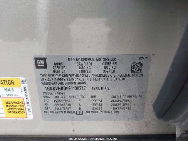 Chevrolet Traverse 2lt 2014 1GNKVHKD9EJ138217 Image 9