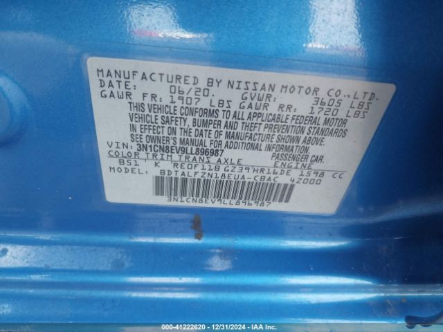 3N1CN8EV9LL896987 Nissan Versa Sv Xtronic Cvt