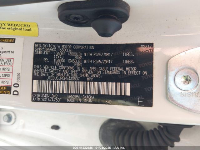 JTEBU5JR0H5430807 Toyota 4runner Sr5 Premium