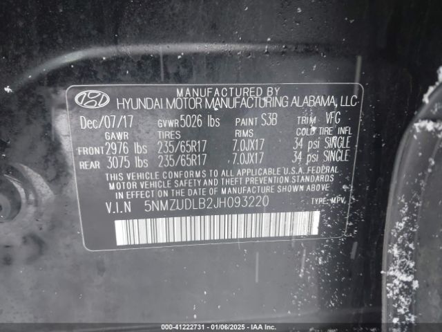 5NMZUDLB2JH093220 Hyundai SANTA FE SPORT