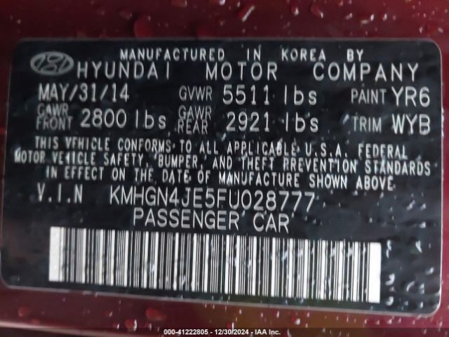 KMHGN4JE5FU028777 Hyundai Genesis 3.8