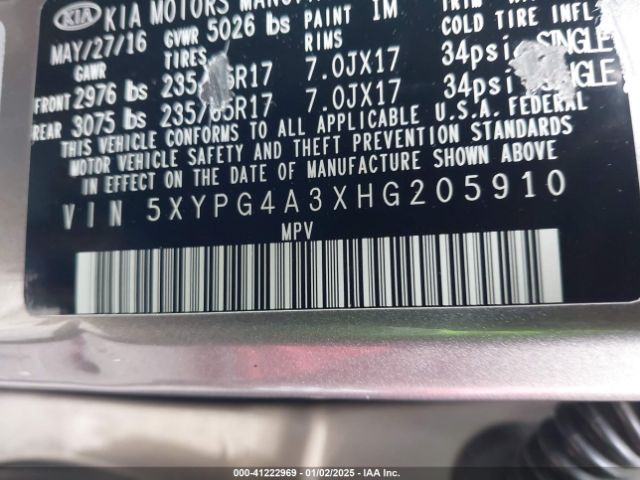 5XYPG4A3XHG205910 KIA Sorento 2.4l L