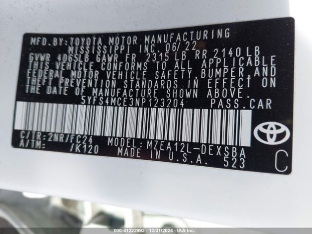 5YFS4MCE3NP123204 Toyota Corolla Se Apex Edition