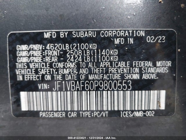 Subaru Wrx Premium 2023 JF1VBAF60P9800553 Image 9