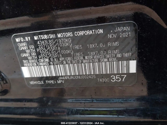 JA4ARUAU0NU002425 Mitsubishi Outlander Sport 2.0 Be /2.0 Es /2.0 Le /2.0 Se /2.0 Se Special Edition