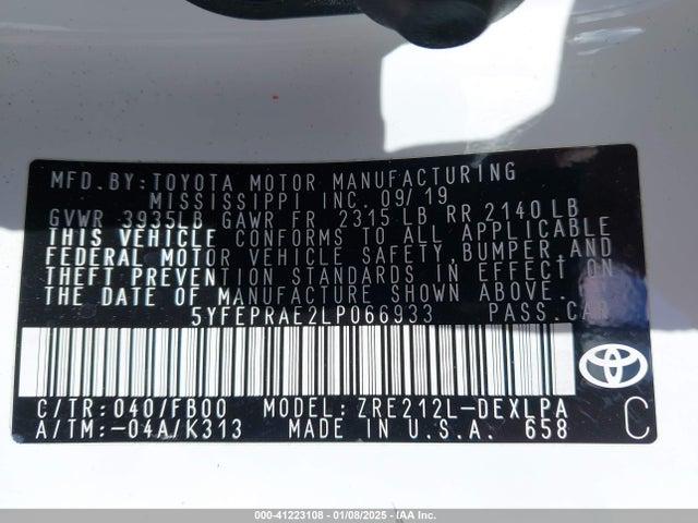 Toyota COROLLA LE 2020 5YFEPRAE2LP066933 Image 9