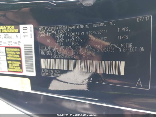 5TDKZ3DC9HS874442 Toyota Sienna Le 8 Passenger