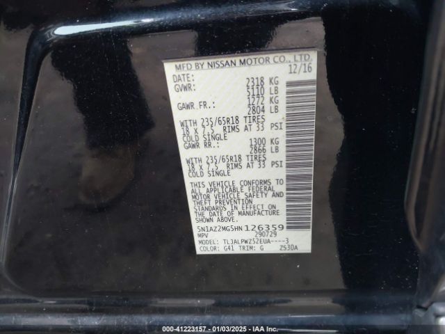 5N1AZ2MG5HN126359 Nissan MURANO S