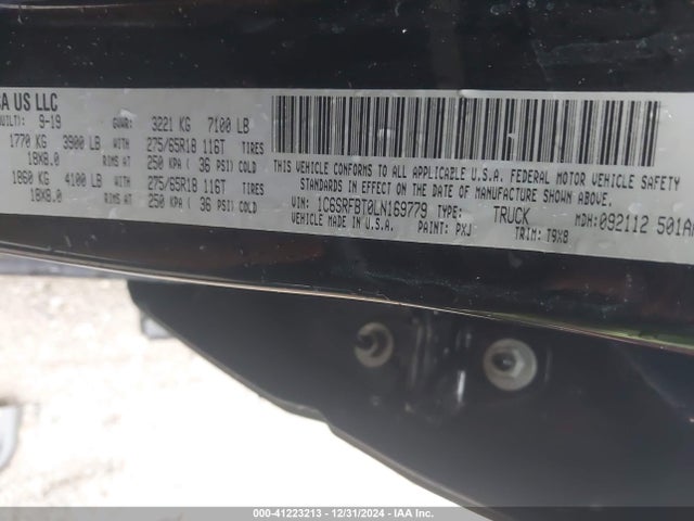 1C6SRFBT0LN169779 RAM 1500 Big Horn  4x4 6'4 Box