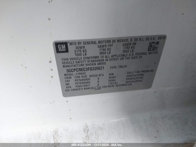 3GCPCREC3FG326621 Chevrolet Silverado 1500 1lt