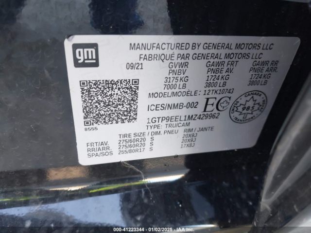 1GTP9EEL1MZ429962 GMC Sierra 1500 4wd  Short Box At4/4wd  Standard Box At4