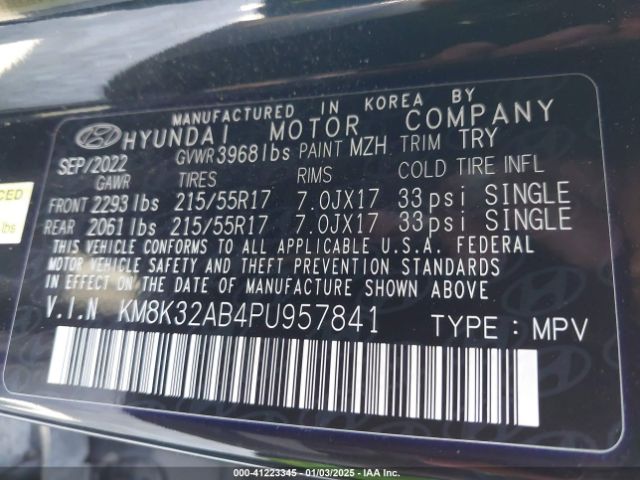 KM8K32AB4PU957841 Hyundai Kona Sel