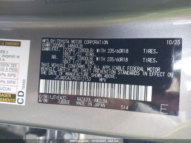 JTJADCAZ9R2012153 Lexus a25a-fks