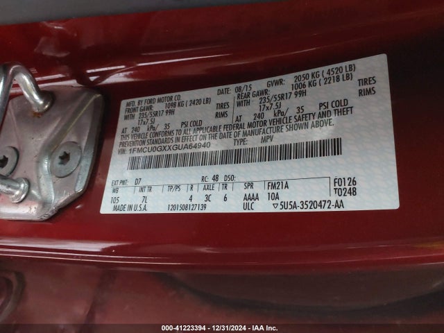 1FMCU0GXXGUA64940 Ford ESCAPE SE