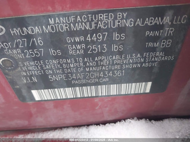 5NPE34AF2GH434361 Hyundai Sonata Limited