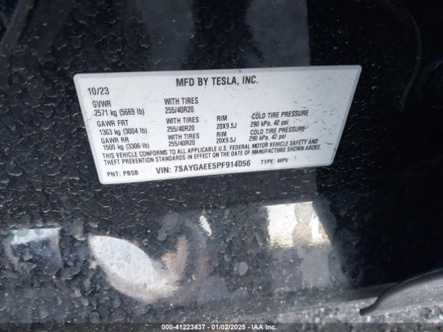 7SAYGAEE5PF914056 Tesla Model Y Awd/long Range Dual Motor All-wheel Drive