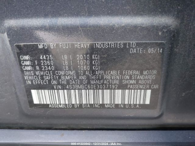 4S3BMBC60E3037192 Subaru Legacy 2.5i Premium