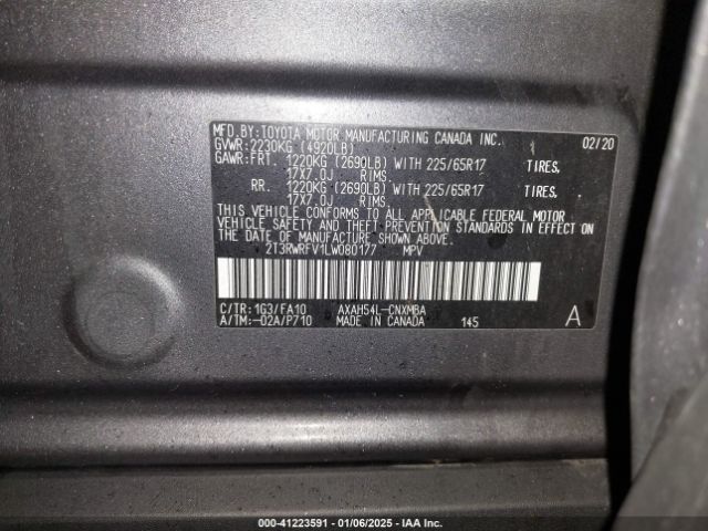 2T3RWRFV1LW080177 Toyota Rav4 Hybrid Xle