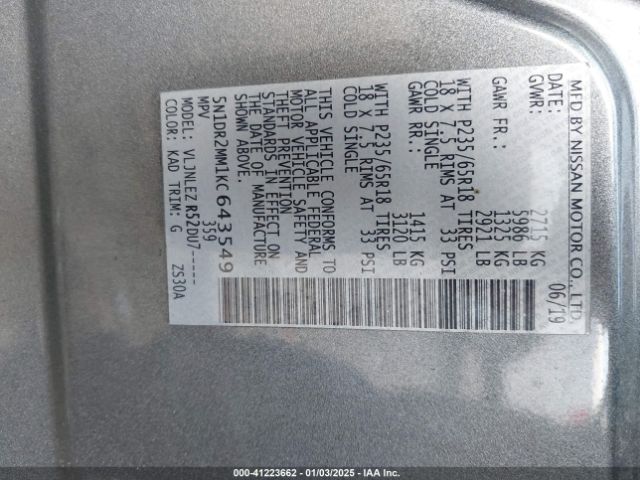 2019 NISSAN PATHFINDER 5N1DR2MM1KC643549 Photo 8