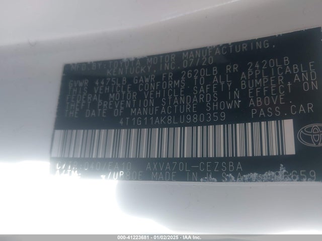 4T1G11AK8LU980359 Toyota CAMRY SE