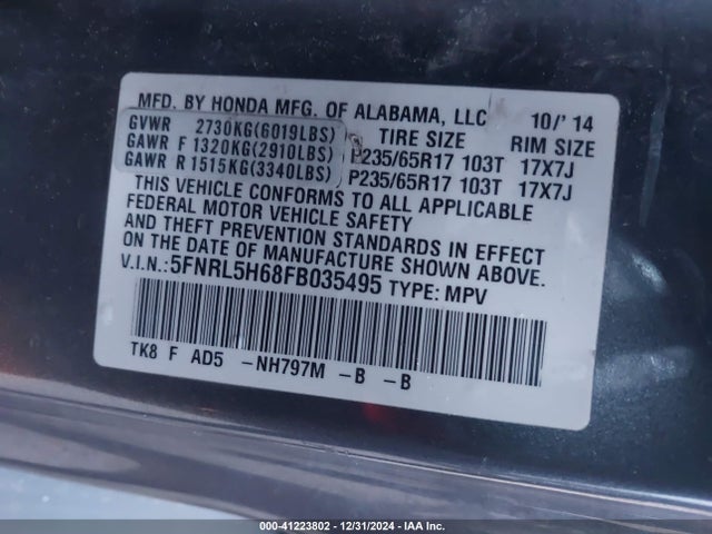 Honda Odyssey Ex-l 2015 5FNRL5H68FB035495 Image 9