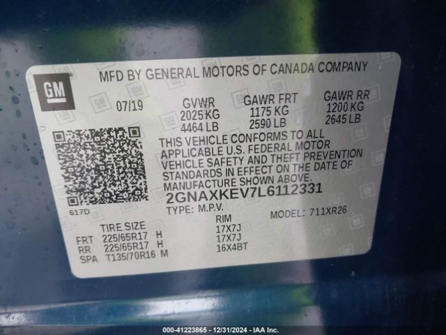 2GNAXKEV7L6112331 Chevrolet Equinox Fwd Lt 1.5l Turbo