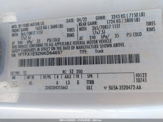 Ford F-150 Xl 2022 1FTFX1E52NKD64657 Image 9