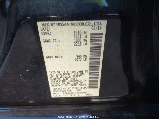 Nissan Altima 2.5 S 2014 1N4AL3AP1EC292309 Image 9