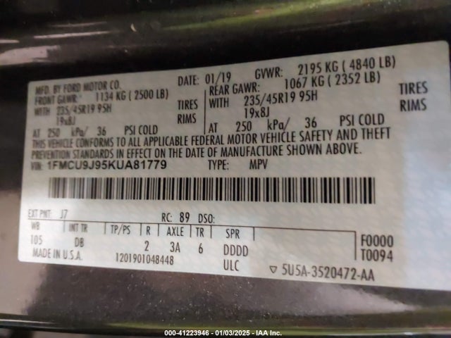 Ford Escape Titanium 2019 1FMCU9J95KUA81779 Image 9