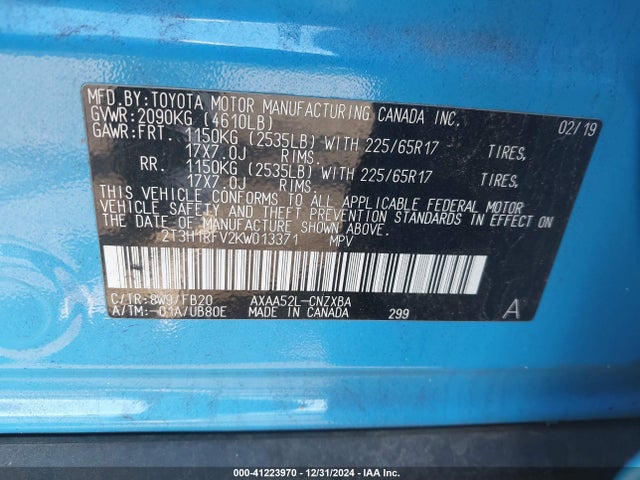 Toyota RAV4 LE 2019 2T3H1RFV2KW013371 Image 9