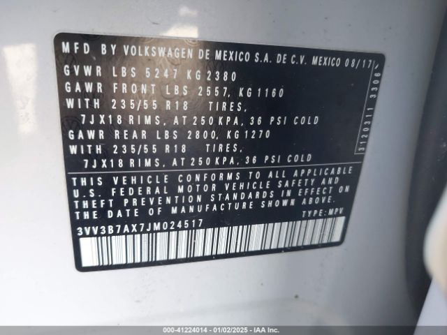 3VV3B7AX7JM024517 Volkswagen Tiguan 2.0t Se/2.0t Sel