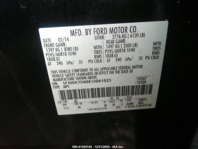 Ford EXPLORER XLT 2014 1FM5K7D88EGB61523 Image 9