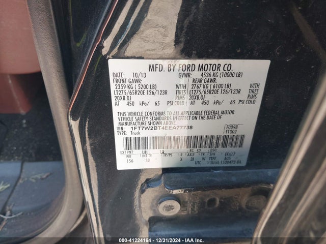 Ford F-250 Lariat 2014 1FT7W2BT4EEA77738 Image 9