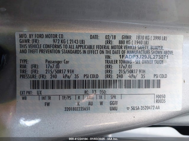 1FADP3J29JL273071 Ford Focus Titanium