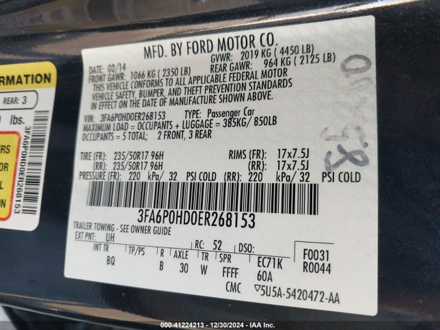 Ford FUSION SE 2014 3FA6P0HD0ER268153 Image 9