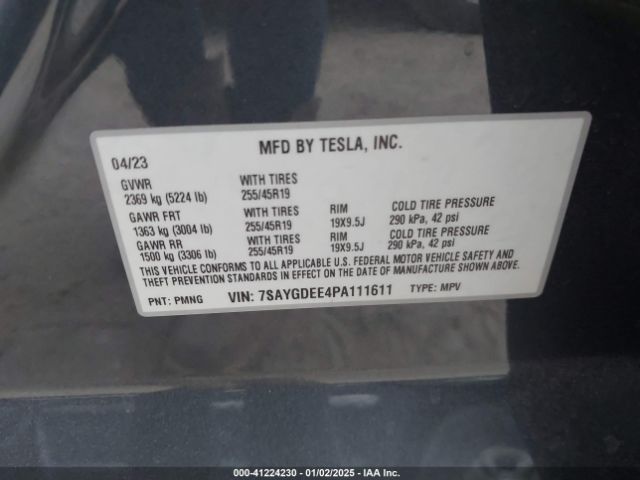 7SAYGDEE4PA111611 Tesla Model Y Awd/long Range Dual Motor All-wheel Drive